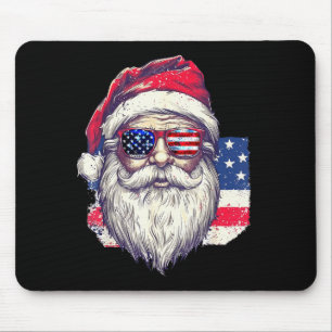 Christmas Santa Claus Patriotic Usa Sungles In Jul Mouse Pad