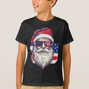 Christmas Santa Claus Patriotic Usa Sungles In Jul T-Shirt