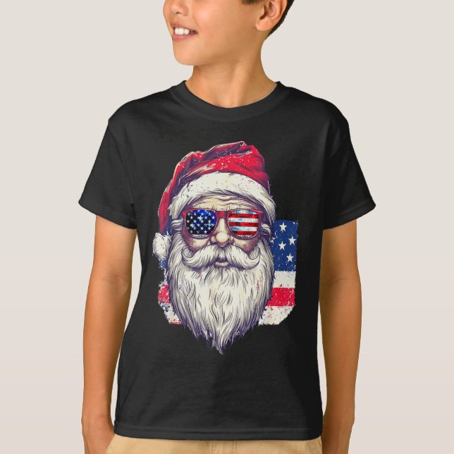Christmas Santa Claus Patriotic Usa Sungles In Jul T-Shirt (Front)