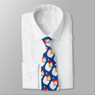 Christmas Santa Claus Pattern on Blue Tie