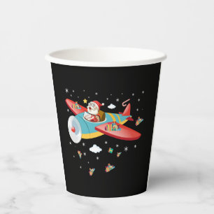 Christmas Santa Claus Pilot Flying Airplane Boys G Paper Cups