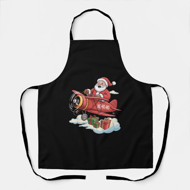 Christmas Santa Claus Pilot Flying Airplane Gift Apron (Front)