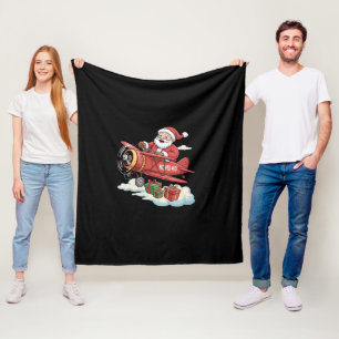 Christmas Santa Claus Pilot Flying Airplane Gift Fleece Blanket
