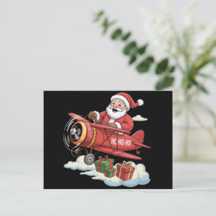 Christmas Santa Claus Pilot Flying Airplane Gift Holiday Postcard