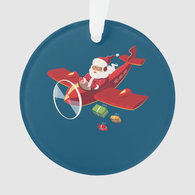 Christmas Santa Claus Pilot Flying Airplane Gift Ornament (Front)