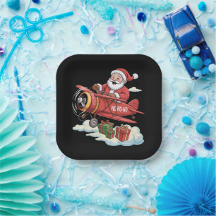 Christmas Santa Claus Pilot Flying Airplane Gift Paper Plate