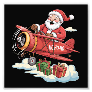 Christmas Santa Claus Pilot Flying Airplane Gift Photo Print