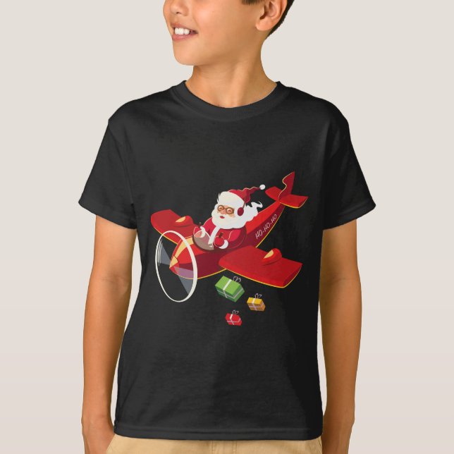 Christmas Santa Claus Pilot Flying Airplane Gift T-Shirt (Front)