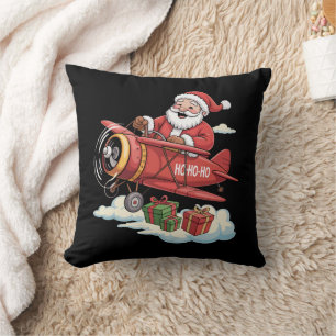 Christmas Santa Claus Pilot Flying Airplane Gift Throw Pillow
