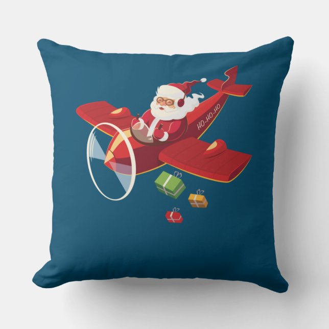 Christmas Santa Claus Pilot Flying Airplane Gift Throw Pillow (Front)