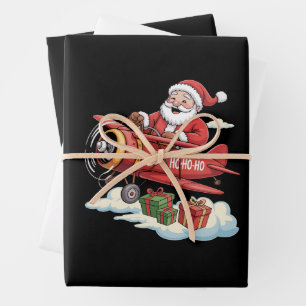 Christmas Santa Claus Pilot Flying Airplane Gift Wrapping Paper Sheet