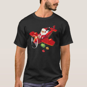 Christmas Santa Claus Pilot Flying Airplane T-Shirt