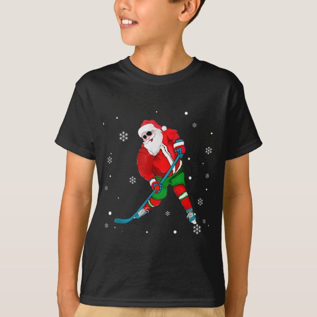 Christmas Santa Claus Player Ice Hockey Funny For  T-Shirt (Front)