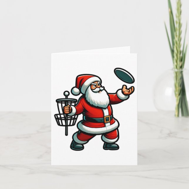 Christmas Santa Claus Playing Disc Golf Pajama Xma Card (Front)