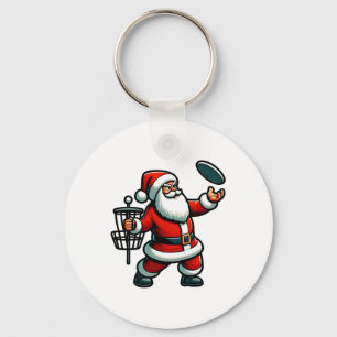 Christmas Santa Claus Playing Disc Golf Pajama Xma Keychain