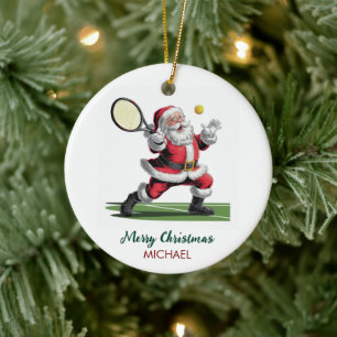 Christmas Santa claus playing tennis Personalized Ceramic Ornament