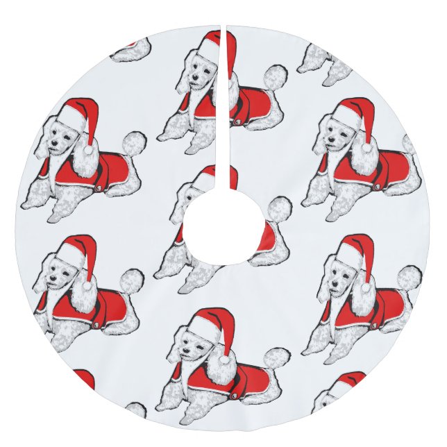 christmas santa claus poodle brushed polyester tree skirt (Front)