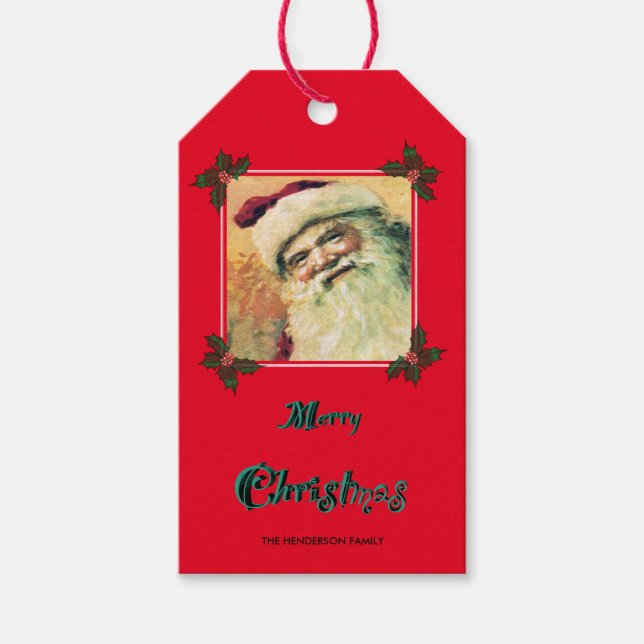 Christmas Santa Claus - Red Gift Tags (Front)