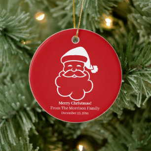 Christmas  Santa Claus red white custom name date Ceramic Ornament