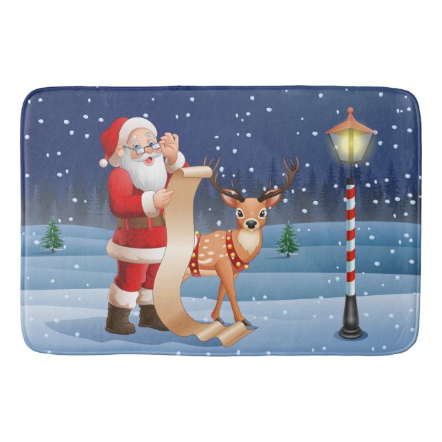 Christmas Santa Claus Reindeer Cute Winter Bath Mat (Front)