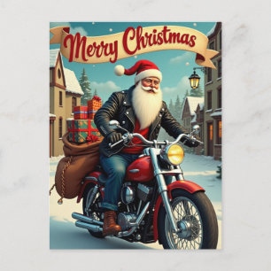Christmas Santa Claus Riding a Motorcycle Holiday Postcard