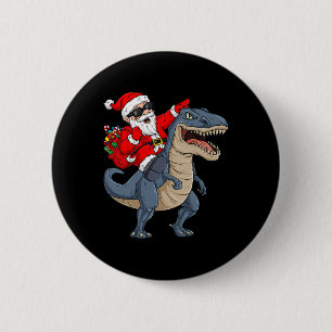 Christmas Santa Claus Riding Dinosaur T Rex Boys K 2 Inch Round Button