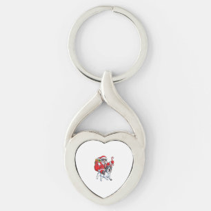 Christmas Santa Claus Riding French Bulldog Xmas B Keychain