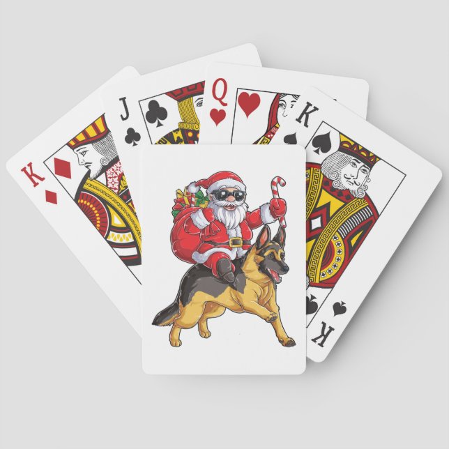 Christmas Santa Claus Riding German Shepherd Xmas  Playing Cards (Back)