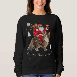 Christmas Santa Claus Riding Grey Cat Lights Xmas Sweatshirt
