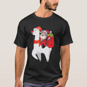 Christmas Santa Claus Riding Llama For Boys Kids F T-Shirt