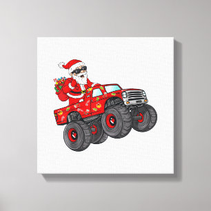 Christmas Santa Claus Riding Monster Truck Boys Ki Canvas Print