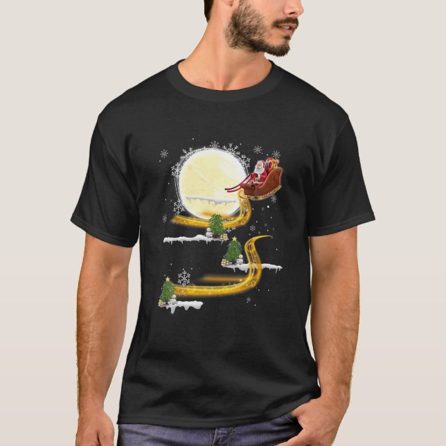 Christmas Santa Claus Riding Pug Funny Pug Dog Xma T-Shirt (Front)