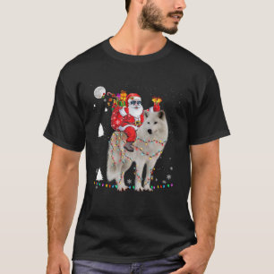 Christmas Santa Claus Riding Samoyed Lights Xmas H T-Shirt