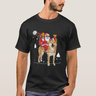 Christmas Santa Claus Riding Shiba Inu Lights Xmas T-Shirt