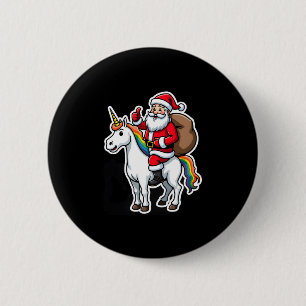 Christmas Santa Claus Riding Unicorn - Xmas Girls  2 Inch Round Button