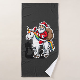 Christmas Santa Claus Riding Unicorn - Xmas Girls Bath Towel
