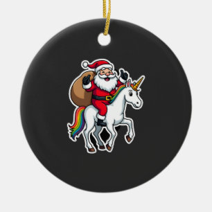 Christmas Santa Claus Riding Unicorn - Xmas Girls Ceramic Ornament