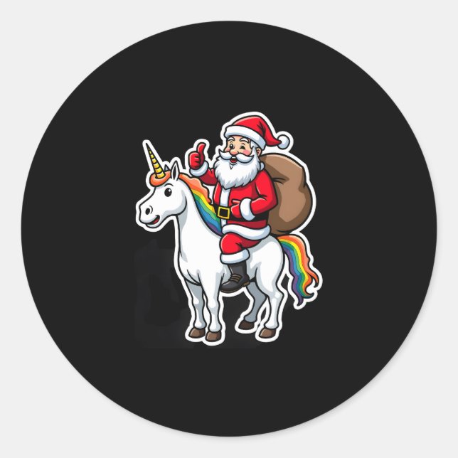 Christmas Santa Claus Riding Unicorn - Xmas Girls  Classic Round Sticker (Front)
