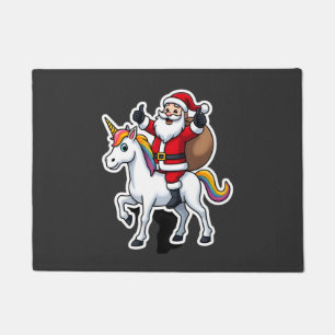 Christmas Santa Claus Riding Unicorn - Xmas Girls  Doormat