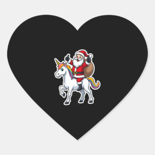 Christmas Santa Claus Riding Unicorn - Xmas Girls  Heart Sticker