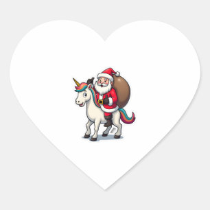 Christmas Santa Claus Riding Unicorn - Xmas Girls  Heart Sticker