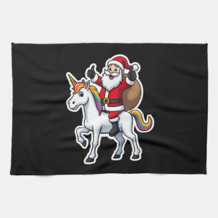 Christmas Santa Claus Riding Unicorn - Xmas Girls  Kitchen Towel