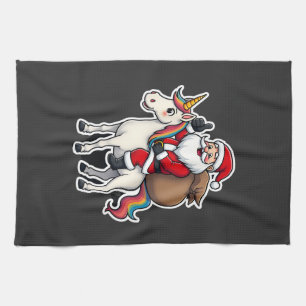 Christmas Santa Claus Riding Unicorn - Xmas Girls Kitchen Towel