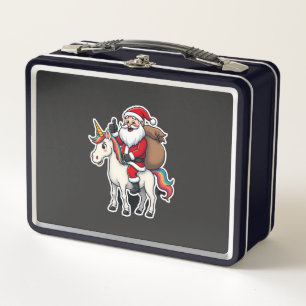 Christmas Santa Claus Riding Unicorn - Xmas Girls Metal Lunch Box