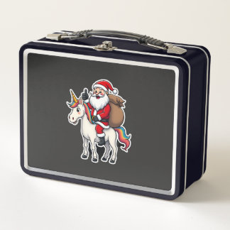 Christmas Santa Claus Riding Unicorn - Xmas Girls  Metal Lunch Box