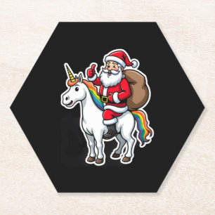 Christmas Santa Claus Riding Unicorn - Xmas Girls  Paper Coaster