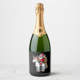 Christmas Santa Claus Riding Unicorn - Xmas Girls  Sparkling Wine Label
