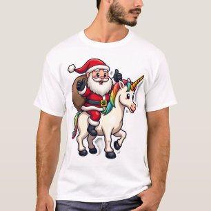 Christmas Santa Claus Riding Unicorn - Xmas Girls  T-Shirt