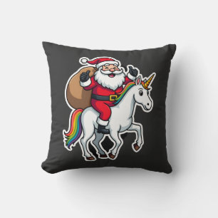 Christmas Santa Claus Riding Unicorn - Xmas Girls  Throw Pillow