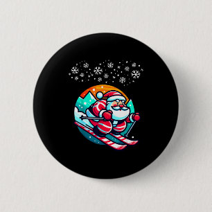 Christmas santa claus skiing slope ski hut funny 2 inch round button
